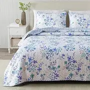 great bay HOME April Morning Collection 3 Piece Quilt Set with Shams. Reversible Floral Bedspread Coverlet. Machine Washable. (King, Multi)