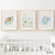 Nursery Wall Art Prints Ocean Marine Neutral Watercolour Bedroom decor set of 3