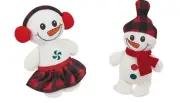 Super Cute Dog Toy Snowman Boy or Girl Holiday Plaid Plush Soft Stuffed Squeaker
