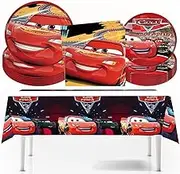 Cars Birthday Party Decorations Set,20 Plates and Napkins.42x70 Inch Tablecloth, Red