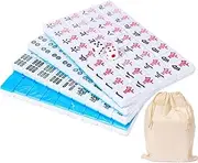 Mahjong Game Set Chinese Mahjong Game Set 144 Mahjong Tiles Mini Mahjong Set with 2 Dice ＆ Storage Bag Easy to Read Mahjong Cards 2025 for Travel Party Family Game