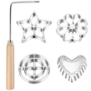5PCS Bunuelos Mold Set Cake Snack Mold with Wooden Handles,Rosette Maker Cookie Bunuelos Tool Photo Color