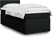 vidaxl Box Spring Bed - King Single Fabric - Pocket Spring Mattress & Topper - Black Polyester