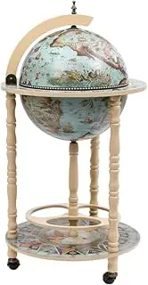 VRAXO Globe Bar Wine Stand Eucalyptus Wood Blue -7.74KG,320906
