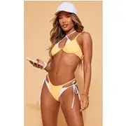 Orange Contrast Layered Tie Side Bikini Bottoms, Orange