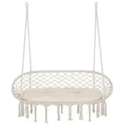 Outsunny Hanging Double Hammock Swing Chair Steel Frame Built-In Armrests White