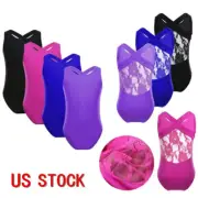 Girls Ballet Leotards Turtleneck Dance Unitards Gymnastics Floral Lace Romper