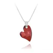 Red Magma Silver Heart Necklace with Crystal