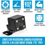 Elinz CMOS Car Reversing Camera Rearview 600TVL 4 IR LEDs Night Vision 170 Degrees 12V IP67