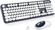 KNOWSQT Wireless Keyboard and Mouse Combo - White-DarkBlue Full-Sized 2.4 GHz 104 Keys Typewriter Keyboard, Flexible Round Keycap and Optical Mouse for Windows, Computer, PC, Laptop, Desktop