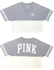 VICTORIA'S SECRET PINK OVERSIZED LOGO CROP VARSITY CREW TEE SHIRT XL NWT