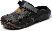 [SECHRITE] Womens Mens Clogs Garden Shoes Graffiti Slip On Mules Sports Sandals Unisex Adult Athletic Summer Outdoor Beach Slippers Water Shower Shoes