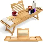 Bath Caddy Breakfast Tray Combo - Natural Bamboo Wood Waterproof Tub and Bed wit
