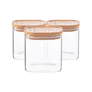 Argon Tableware Square Glass Storage Jars with Wooden Lids - 680ml - Pack of 3