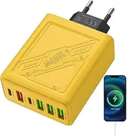 6 Port Charging Station | Multi-Port Charger 15W | Fast Charging Desktop Charger Multiple USB Charger Station USB C Charger Block, Fast Charging 4 USB Ports and 2 Type-C for USB Device