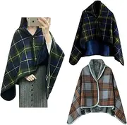 [Lololeneon] Plaid Wearable Blanket 2 Pack,Fleece Comfy Poncho Throw with Buttons Sleeveless Blankets for Bed Sofa Office, Set 8