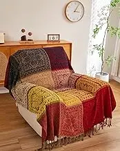 AIVIA Boho Throw Blanket, Colorful Chenille Woven Bohemian Chair Recliner Furniture Cover Aztec Hippie Throws Sofa Blankets (60" x 75", Red Green Navy Yellow)