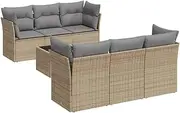 vidaxl Beige Modular Garden Sofa Set – Outdoor Rattan Furniture with Cushions & Glass Table - Customize Your Patio Seating