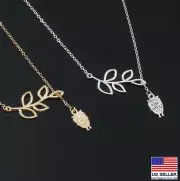 Fashion Women Retro Bohemian Necklace Hollow Out Olive Leaf Owl Y-Drop 0566
