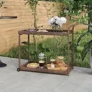 Bar Cart Brown 100x45x83 cm Poly Rattan, Weather-Resistant Service Trolley with Wheels, Utility Tier Storage Cart, Sturdy Steel Frame for Kitchen & Patio Use, Spacious Design