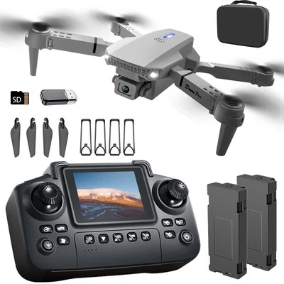 E88 Drone with Screen Controller with SD card, Foldable Mini Drone for Beginn...