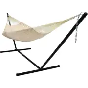 2-Person Woven Cotton/Nylon Hammock with Steel Stand - Natural by Sunnydaze