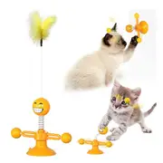 Catzon Springs Interactive Cat Toy with Feather Stick Suction Cup-Orange