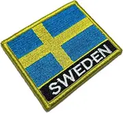 [BR44] BP0087NV01 Sweden Country Flag Embroidered Patch Gold Border Uniform Kart Kimono, Hook Fasteners Attach to Tactical Hats and Gears