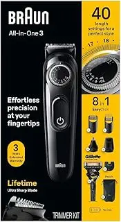 Braun All-in-One Style Kit Series 3 3470, 7-in-1 Trimmer for Men with Beard Trimmer, Ear & Nose Trimmer, Hair Clippers & More, Ultra-Sharp Blade, 40 Length Settings, Washable