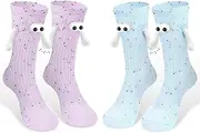 [Zernblend] 2 Pairs of Colourful Funny Couple Socks, Magnetic Socks for Holding the Hand, Funny Socks with Magnetic Hands, Cute Things, multicoloured, Large