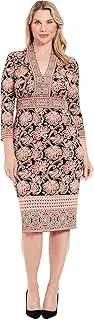 [London Times] Women's 3/4 Sleeve, Recut-3-4 SLV V-Neck Sheath Dress