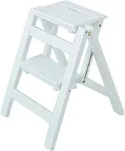 YUNYHAO Wooden Folding Ladder - 2 Step Stool Portable Ladder Chair - Anti-slip Compact Multifunctional Safety Home Small Footstool Stair Chair (Color : White)