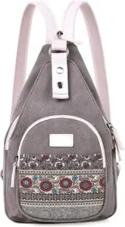 ArcEnCiel Mini Women Sling Chest Bag Canvas Backpack (Grey) Grey