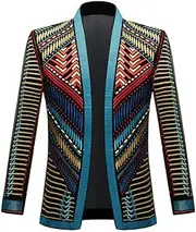 [HEYDHSDC] Men England Style Court Blazer Vintage Embroidery Slim Suit Jacket Wedding Tuxedo Singer Host Stage Coat