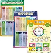 3Pcs Educational Times Tables Poster Wall Chart 1-12 Multiplication Table Poster Suitable for Kids Room, Homeschool Supplies，Learning Posters
