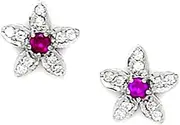 [JewelryWeb] 925 Sterling Silver Rhod. Plated July Red 3x3mm CZ Flower Screw Back Earrings 10x10mm Stud Earring for Women