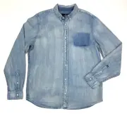 BUFFALO David Bitton Men's Sigmun Long Sleeve Light Indigo Denim Shirt.