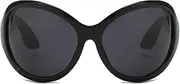 [Breaksun] Fashion Oversized Oval Sunglasses for Women Men Y2K Black Wrap Around Sun Glasses Big Round Ladies Shades, A1 Black