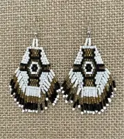 Handmade Miyuki Seed-Bead Fringe Dangling Earrings White Black Gold NWT