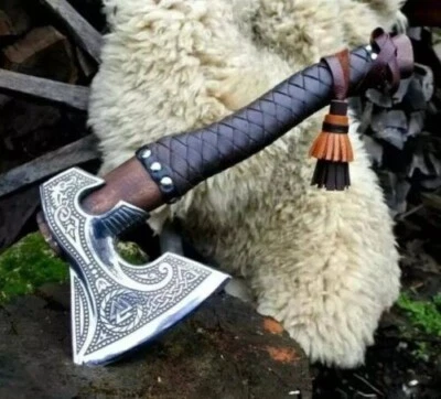 Custom Handmade Carbon Steel Blade Bearded Viking Axe - Hunting Axe Camping Axe