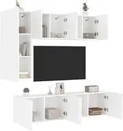 White 5 Piece TV Wall Units, Modern Engineered Wood Entertainment Center, Wall-Mounted Storage Cabinet Set, Living Room Media Stand with Easy Assembly, 40.5 x 30 x 102 cm and 80 x 30 x 41 cm Units