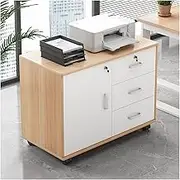 Wooden File Cabinet with 3 Drawers on Wheels for Home Office Storage, Mobile Lateral Filing Cabinet, Printer Stand Organizer