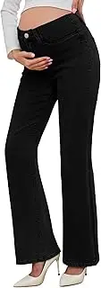 [PACBREEZE] Women's Maternity Flare Jeans Mid-Rise Stretchy Bell Bootcut Jeans Denim Pregnancy Pants, S-XXL