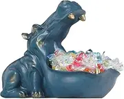 Small Hippo Statue Table Decoration, Resin Collectible Small Parts, Containers, Key Sweets, Home Office Decoration Accessories Wedding Gifts (Blue - Small)