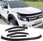 SUERAUTO4X4 Bonnet Protector Weather Shields for Ford Ranger PX1 2011-2015 Accessories, Tinted Black Bonnet Stone Guard Protector Weathershields Window Visor Sun Rain Wind Deflector Set