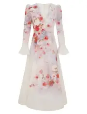 NEW Zimmermann Crush Midi Long Scarlet Dress 4 Au 12 14 Floral Pink RRP$995 Fril