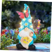 Garden Gnome Statues Outdoor Decor Solar Gnomes with Butterfly on LED Lighted