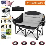 Comfortable Light Gray Double Camp Chair with Cup Holders for Outdoor Relaxation