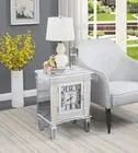 Large Clock Mirrored Sofa Side End Table Bedside Nightstand with Storage Cabinet
