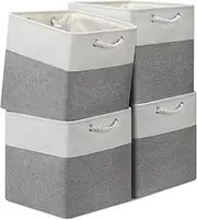 [Posprica] 13x13 Storage Cubes, Collapsible Storage Bins Organizer for Closet, Fabric Storage Box with Cotton Rope Handles, Decorative Storage Baskets for Shelves, Nursery, Toy, set of 4 - White/Gray
